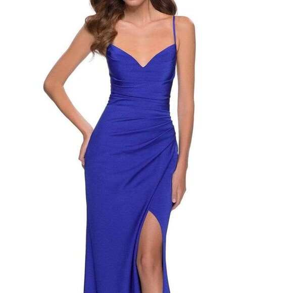 NWT La Femme 29615SC Jersey Prom Dress Royal Blue Size 0 - Picture 1 of 8